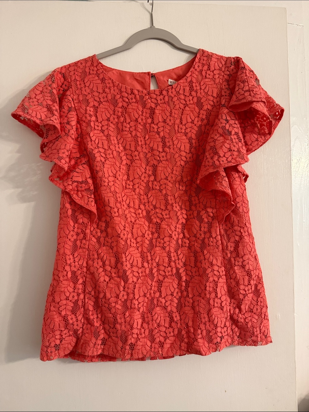 Merona Coral Lace Ruffle Sleeve Top